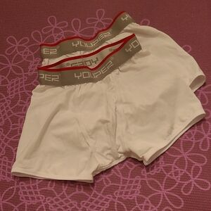 Kid's White Boxer Briefs with Red Waistband
